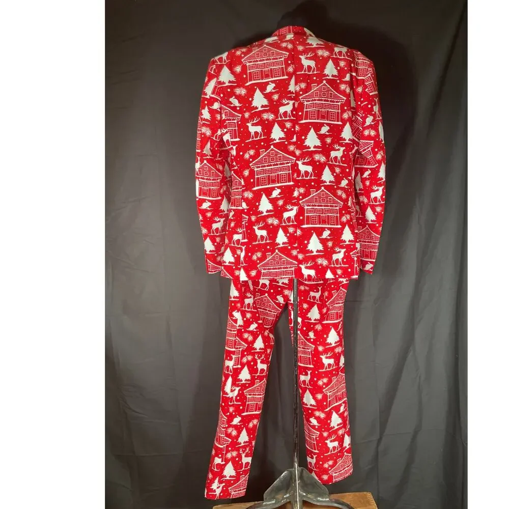 Ugly Christmas Suit, OPPOSUITS, Blazer & Trousers Red & White silhouettes